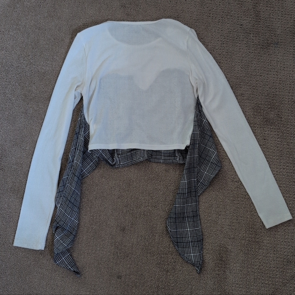 Shoedazzle Milk & Honey Long Sleeve Plaid Tie Waist Bustier Crop Top - Picture 9 of 11